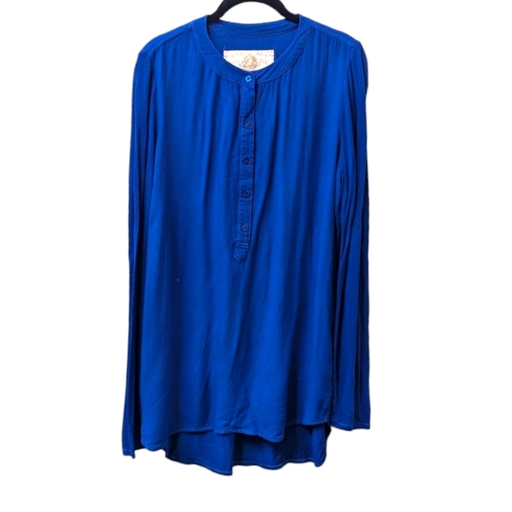 Bella Dahl Mixed Media Long Sleeve Placket Tunic in Electric Blue (M)